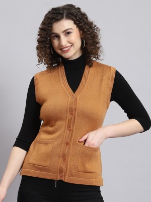 MONTE CARLO Solid High Neck Casual Women Orange Sweater