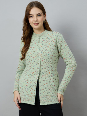 DUKE Self Design Round Neck Casual Women Green Sweater