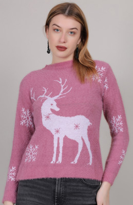 The Sleep Intimo Self Design Round Neck Casual Women Pink Sweater