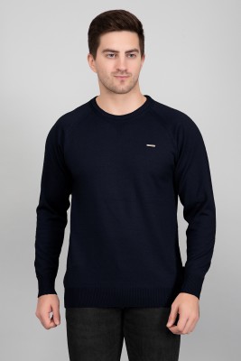 GODFREY Solid Round Neck Casual Men Dark Blue Sweater