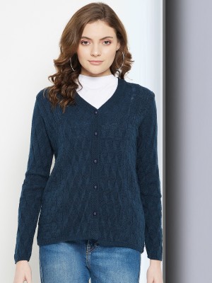 CLAPTON Woven V Neck Casual Women Blue Sweater