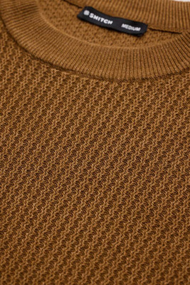 Snitch Self Design Crew Neck Casual Men Brown Sweater