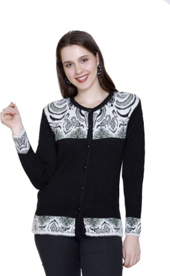 HITTIKA Self Design V Neck Casual Women Black Sweater