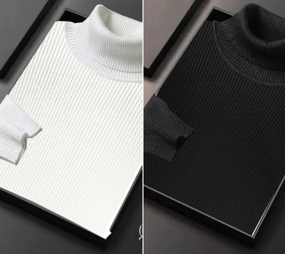 FASHLOOK Solid High Neck Casual Men Multicolor Sweater