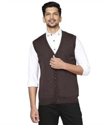 Raymond Solid V Neck Formal Men Brown Sweater