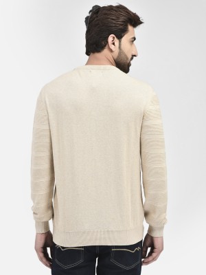 CRIMSOUNE CLUB Striped Round Neck Casual Men Beige Sweater