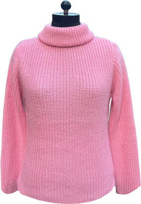 FLOWERINA CLOTHING Solid High Neck Casual Women Pink Sweater