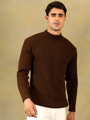 KVETOO Self Design Round Neck Casual Men Brown Sweater