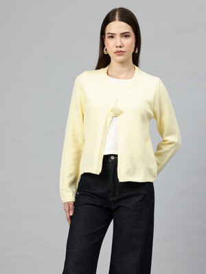 PIERRE CARLO Colorblock V Neck Casual Women Yellow Sweater