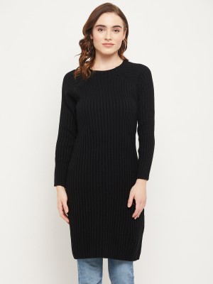 DUKE Striped Round Neck Casual Women Black Sweater