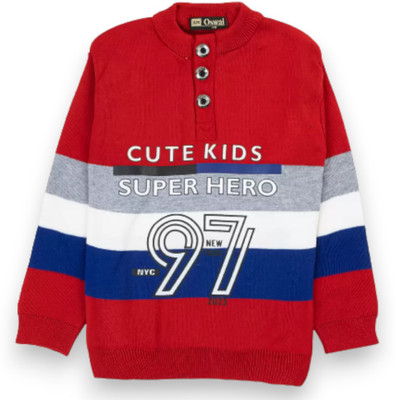 GTwo Colorblock Round Neck Casual Boys Red Sweater