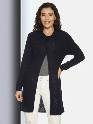 CLAPTON Woven Round Neck Casual Women Dark Blue Sweater