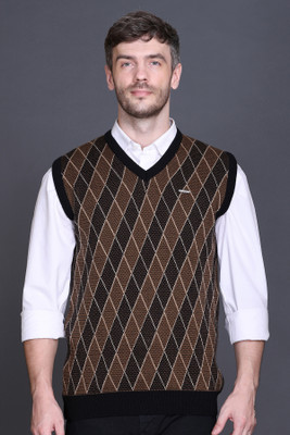 GODFREY Checkered V Neck Casual Men Multicolor Sweater