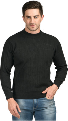 NICO WESLEY Solid Round Neck Casual Men Black Sweater