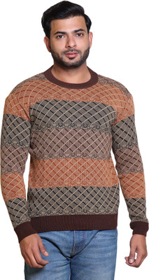 Grand Line Self Design Round Neck Casual Men Brown Sweater