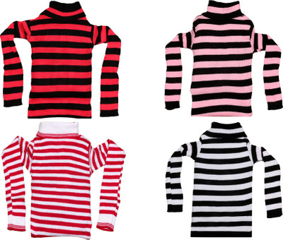 TBMANIA Striped High Neck Casual Girls Multicolor Sweater
