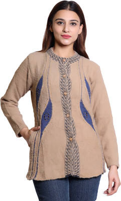 speed line hosiery Self Design Round Neck Casual Women Beige Sweater