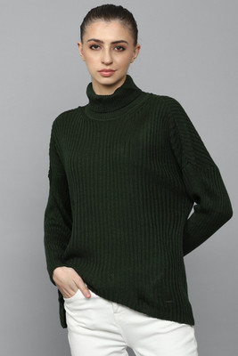 Allen Solly Self Design Turtle Neck Casual Women Green Sweater