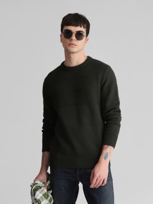 JACK & JONES Solid Round Neck Casual Men Black Sweater