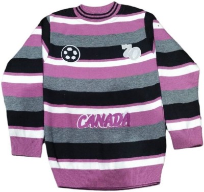 punknit Striped Round Neck Casual Boys & Girls Purple Sweater