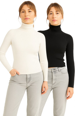 COPEHI Solid High Neck Casual Women White, Black Sweater