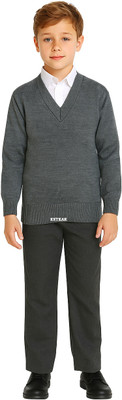 KETKAR Solid V Neck Formal Boys & Girls Grey Sweater