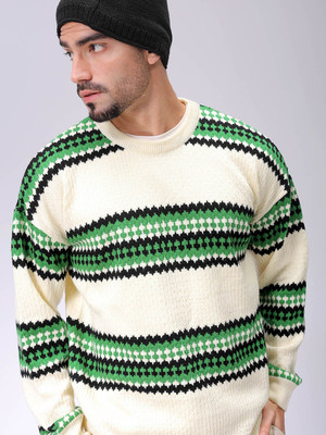 The Indian Garage Co. Striped Crew Neck Casual Men Multicolor Sweater