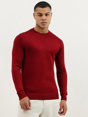 United Colors of Benetton Self Design Crew Neck Casual Men Red Sweater