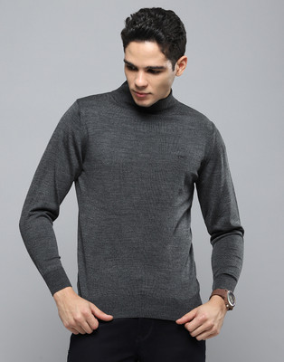 Cloak & Decker Solid High Neck Casual Men Grey Sweater