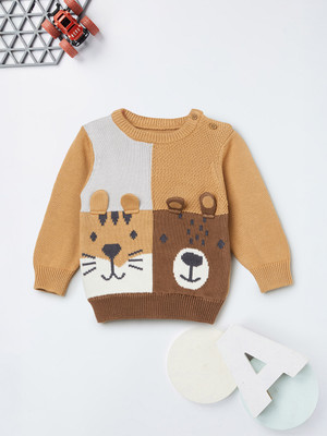 MAX Colorblock Round Neck Casual Baby Boys Orange Sweater