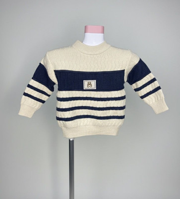Bloomkins Solid Crew Neck Casual Boys & Girls Beige, Dark Blue Sweater
