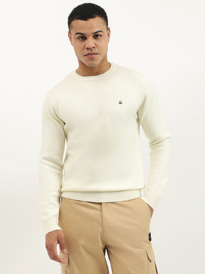 United Colors of Benetton Solid Crew Neck Casual Men White Sweater