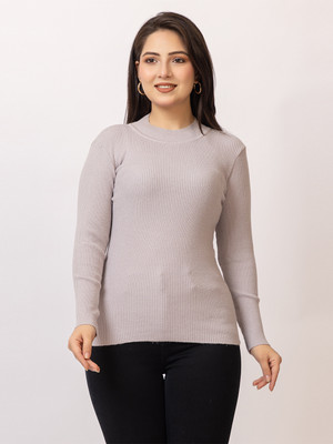 Lasoon Solid Round Neck Casual Women Green Sweater
