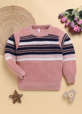 TOONYPORT Colorblock Round Neck Casual Baby Boys & Baby Girls Pink Sweater