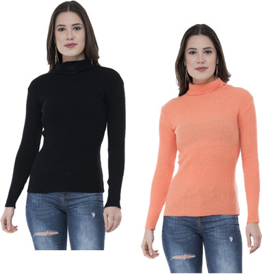 Indeweaves Solid Turtle Neck Casual Women Multicolor Sweater