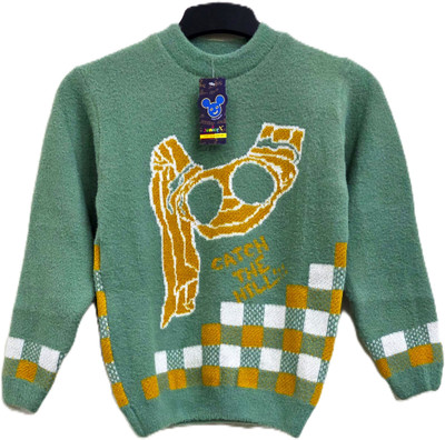 Juniorx Woven Round Neck Casual Boys & Girls Green Sweater