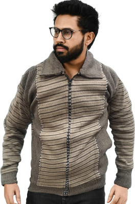 Life and style Striped Collared Neck Casual Men Brown Sweater