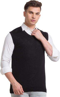 COLORPLUS Solid V Neck Casual Men Black Sweater