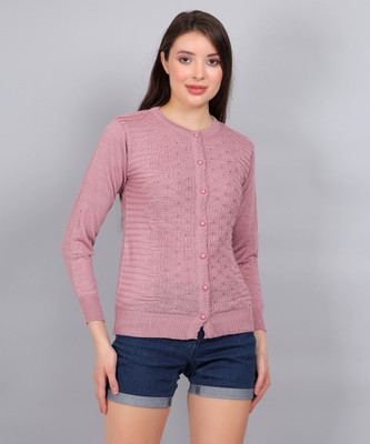 YOUTH ROBE Solid Round Neck Casual Women Pink Sweater