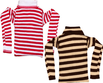 MTI FASHIONS Striped High Neck Casual Girls Multicolor Sweater