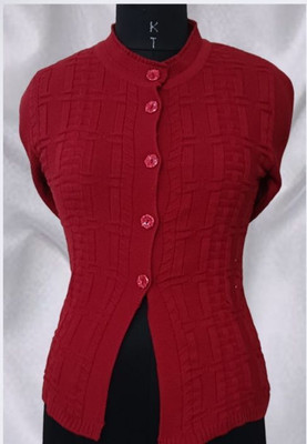 HouseOfCommon Solid V Neck Casual Women Maroon Sweater