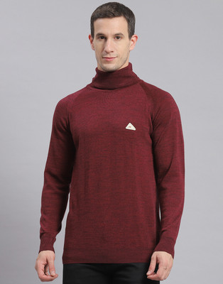 MONTE CARLO Solid High Neck Casual Men Maroon Sweater