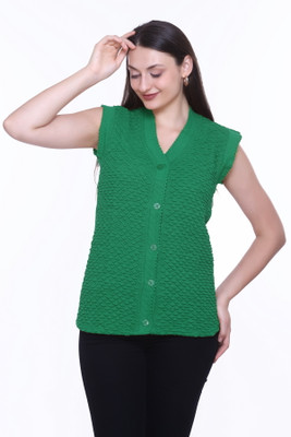 ENOV Self Design V Neck Casual Women Dark Green Sweater