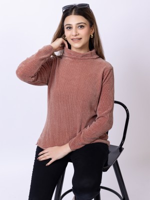 Club York Solid High Neck Casual Women Brown Sweater