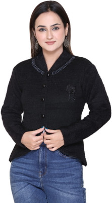 FASHIONLOOK Self Design Round Neck Casual Women Black Sweater