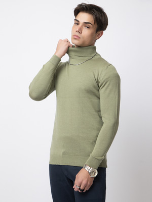 ARMISTO Solid Turtle Neck Party Men Light Green Sweater
