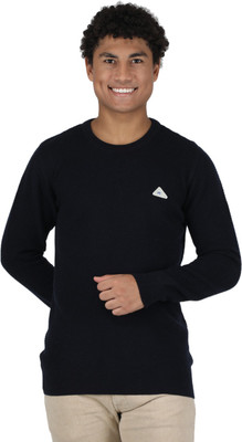 MONTE CARLO Solid Round Neck Casual Men Blue Sweater
