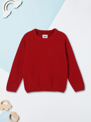 MAX Self Design Round Neck Casual Boys Red Sweater
