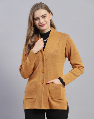 MONTE CARLO Solid V Neck Casual Women Yellow Sweater