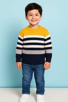 Vaidahee Colorblock Round Neck Casual Boys Yellow, Black Sweater